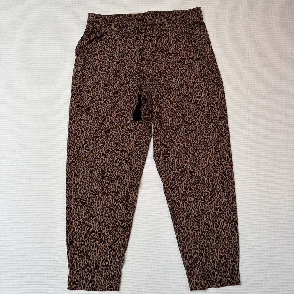 Tommy Bahama Women Brown Leopard Lounge Jogger Pants M/L Pockets Lightweight